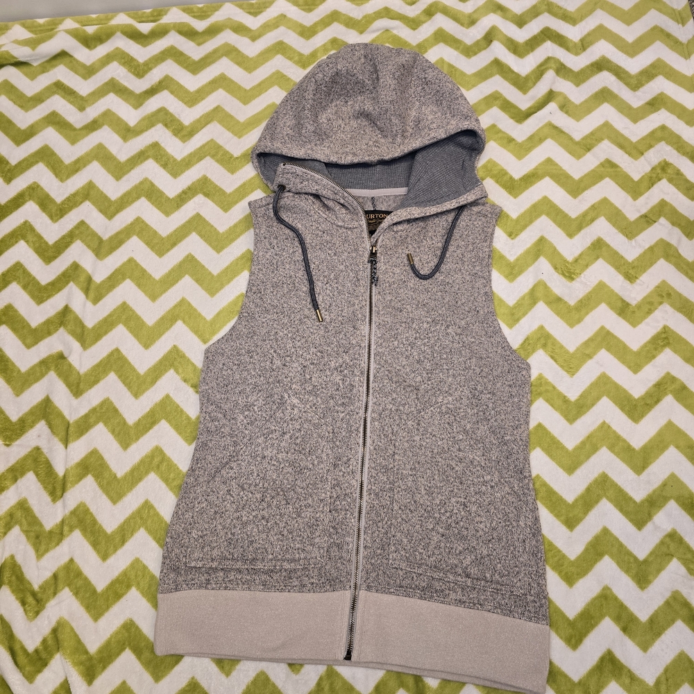 Burton Tan & Gray Heathered Hooded Sleeveless Zip Vest Size Small